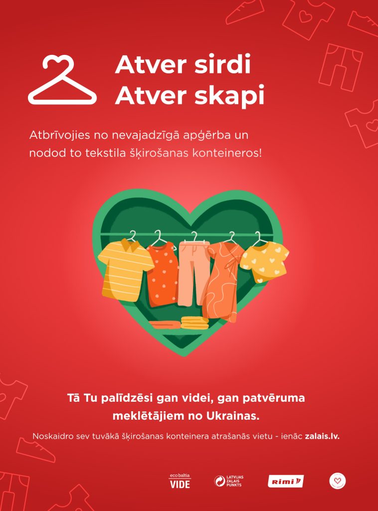 Tekstila šķirošanas veicināšanai Latvijā uzsāk kampaņu “Atver sirdi, Atver skapi!”